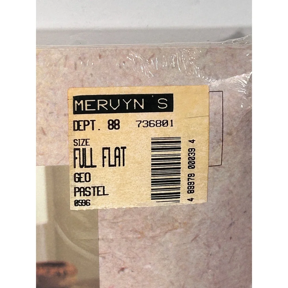 Vintage Caress Full Flat Sheet Geo Pastel Pink Grey 180 TC Percale Mervyns USA